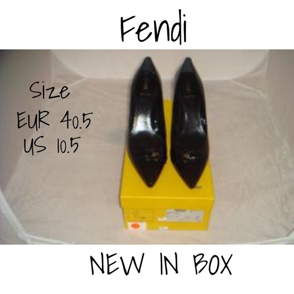 Fendi Patent Leather Black Heels Pumps Shoes EUR 40.5 US 10.5 New In Box - Picture 1 of 5